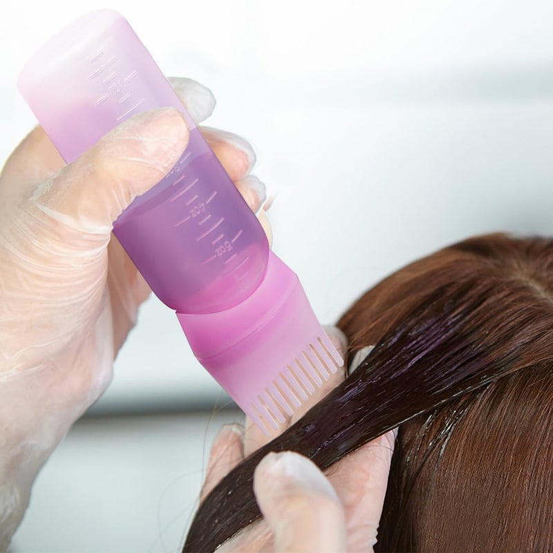 ELANE 4 Pcs Root Comb Applicator Bottle 6oz,Hair Oil Applicator Bottle for Hair,Oil Comb Applicator Hair Bottle Applicator for Hair Dye Shampoos Hair Salons Camping Traveling(Pink) - Image 4